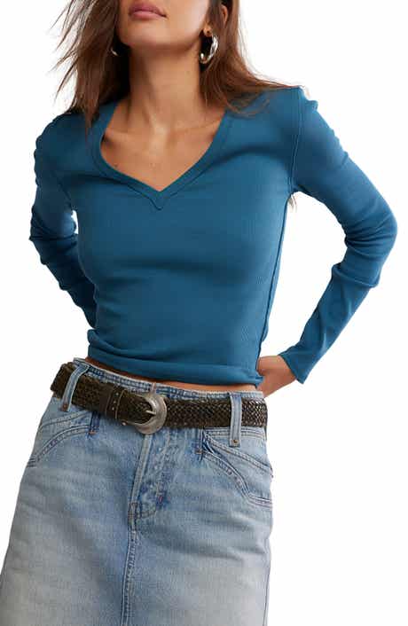 Free People Neria Long Sleeve Stretch Cotton Crop Top