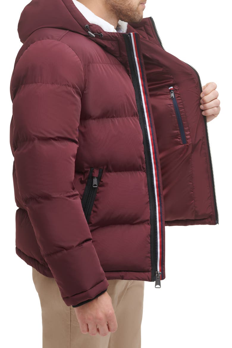Hooded Puffer Jacket with Faux Shearling Lining, Alternate, color, PORT
