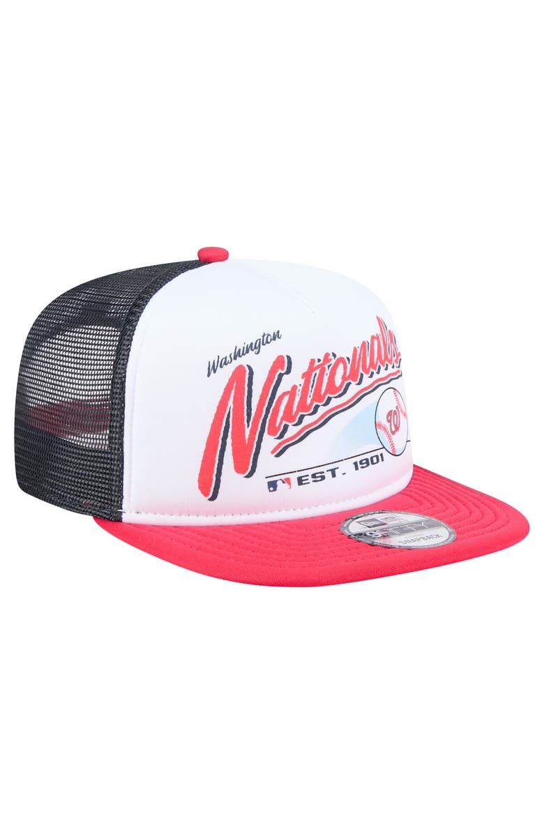 New Era Men's New Era White/Red Washington Nationals Retro Script Trucker 9FIFTY Snapback Hat, Alternate, color, White