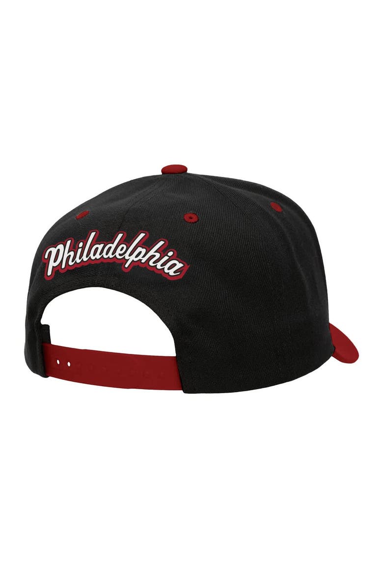 Men's Mitchell & Ness Black/Red Philadelphia 76ers Backside Script 2-Tone Pro Crown Adjustable Hat, Alternate, color, Black