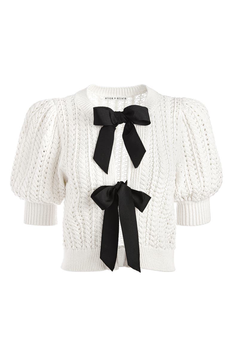 Alice + Olivia Kitty Bow Front Wool & Cotton Blend Cardigan, Alternate, color,