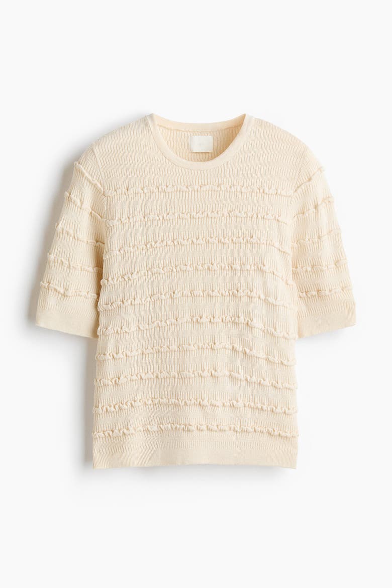 Ruffle-trimmed Knit Top, Alternate, color, Cream