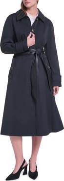 KARL LAGERFELD PARIS Faux Leather Trim Trench Coat