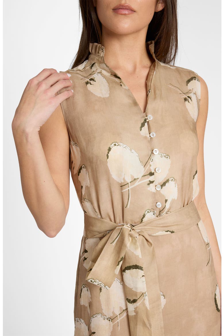Carson Sleeveless Hi-Lo Midi Dress in Floral Printed Voile, Alternate, color, Chai