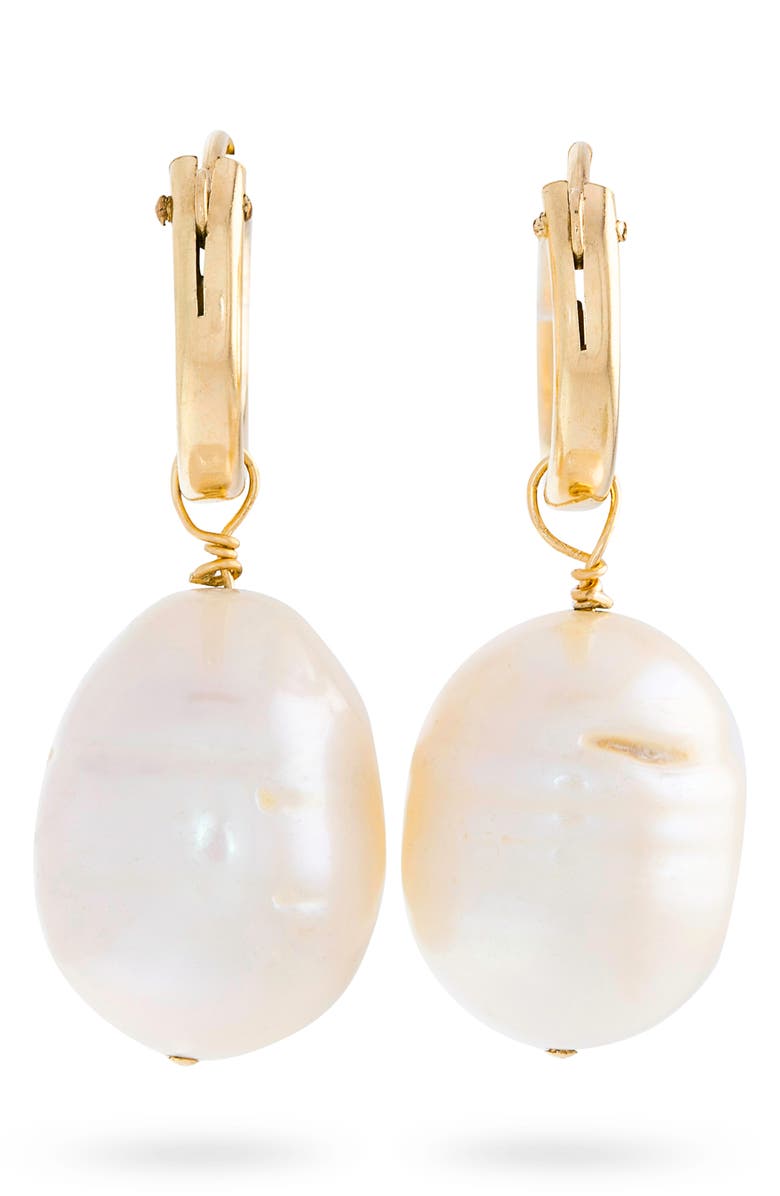 STONE AND STRAND Freshwater Pearl Huggie Hoop Earrings, Main, color,