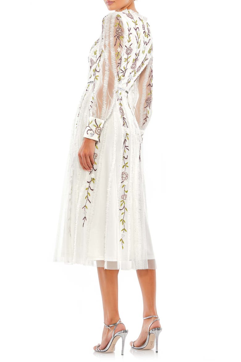 Beaded Floral Long Sleeve Cocktail Dress, Alternate, color, IVORY MULTI