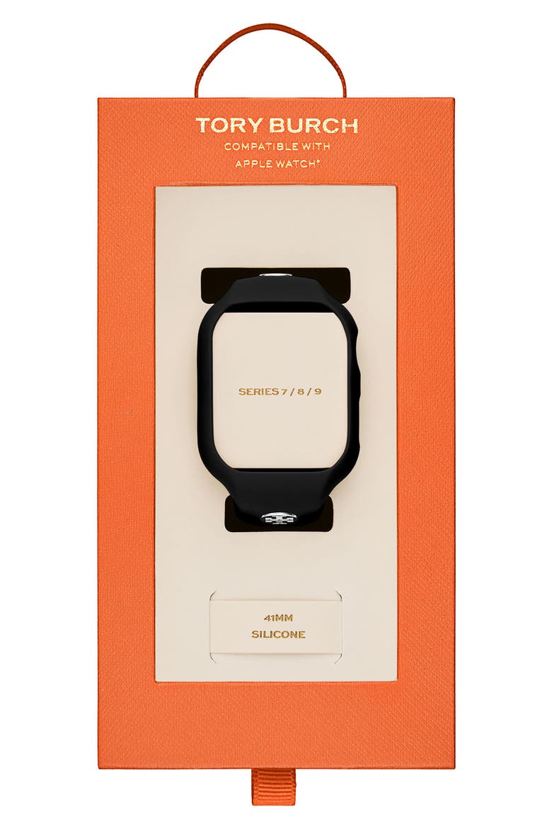 T Monogram Silicone Apple Watch® Watchband, 41mm, Alternate, color, BLACK