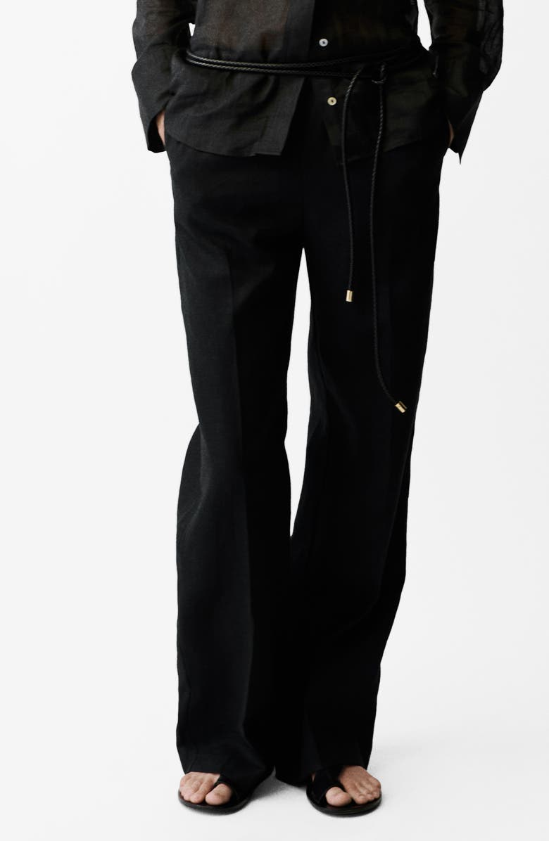 MANGO Tie Waist Wide Leg Linen Pants, Main, color, 