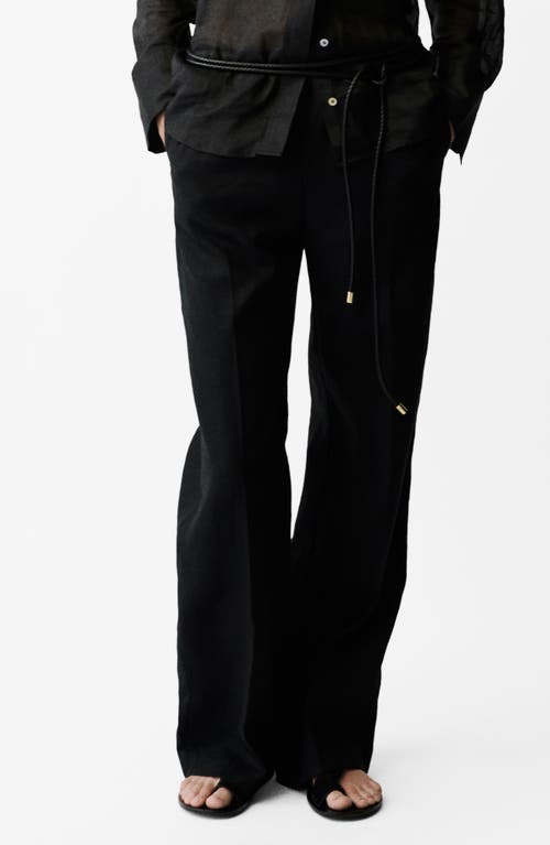 Mango Tie Waist Wide Leg Linen Pants In Black