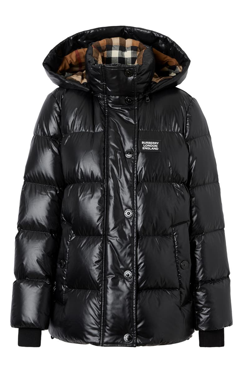 Burberry Logo Appliqué Down Puffer with Removable Hood, Alternate, color, 