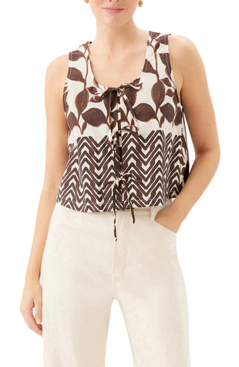Emery Tie Front Sleeveless Cotton Top