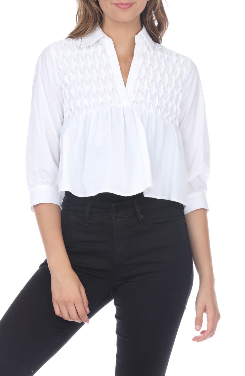 RAIN AND ROSE Smocked Babydoll Top, Main, color, White