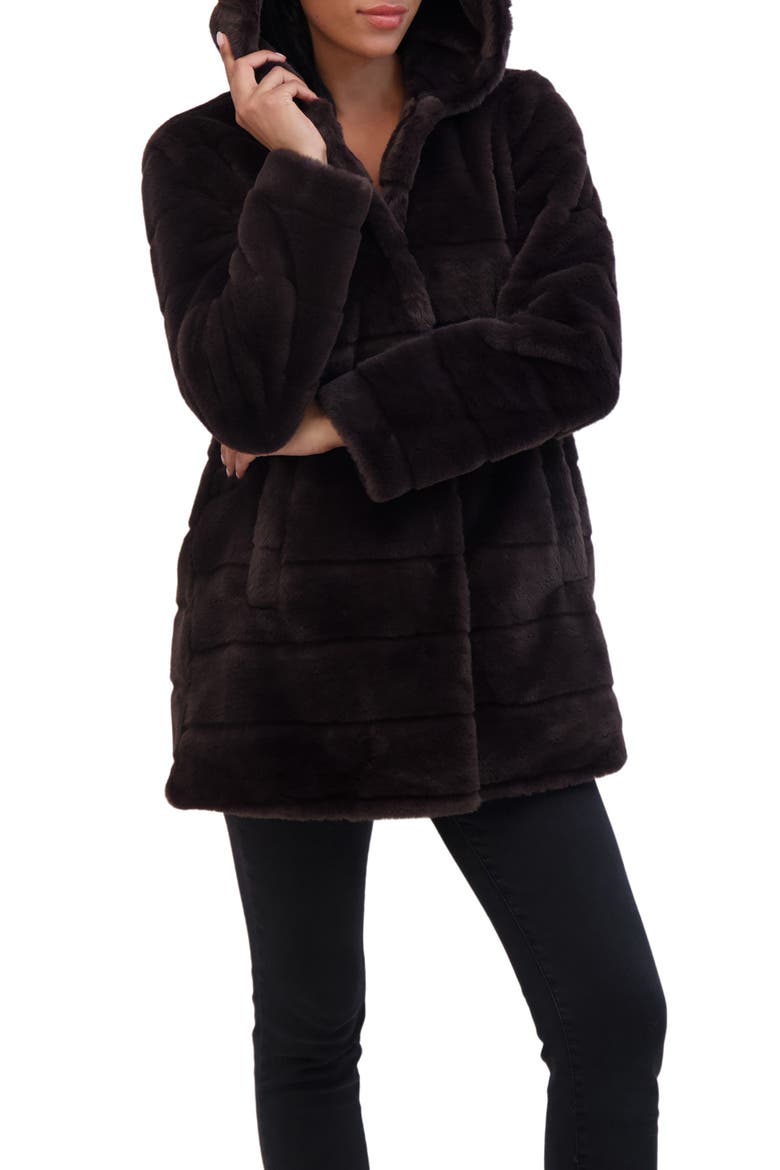 Hooded Faux Fur Jacket, Alternate, color, BROWN
