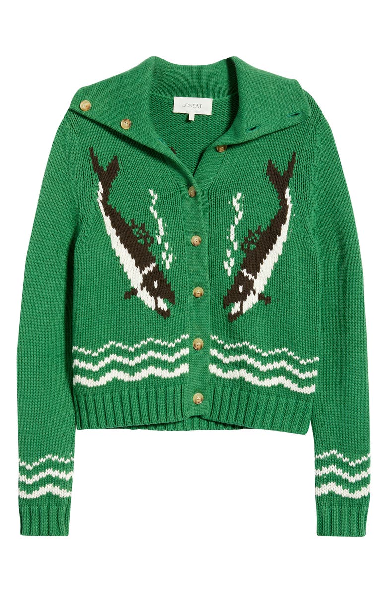 THE GREAT. The Bass Cardigan, Alternate, color, Grove