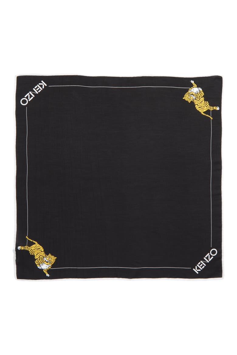 Walking Tiger Bandana Cotton & Silk Scarf, Main, color, BLACK