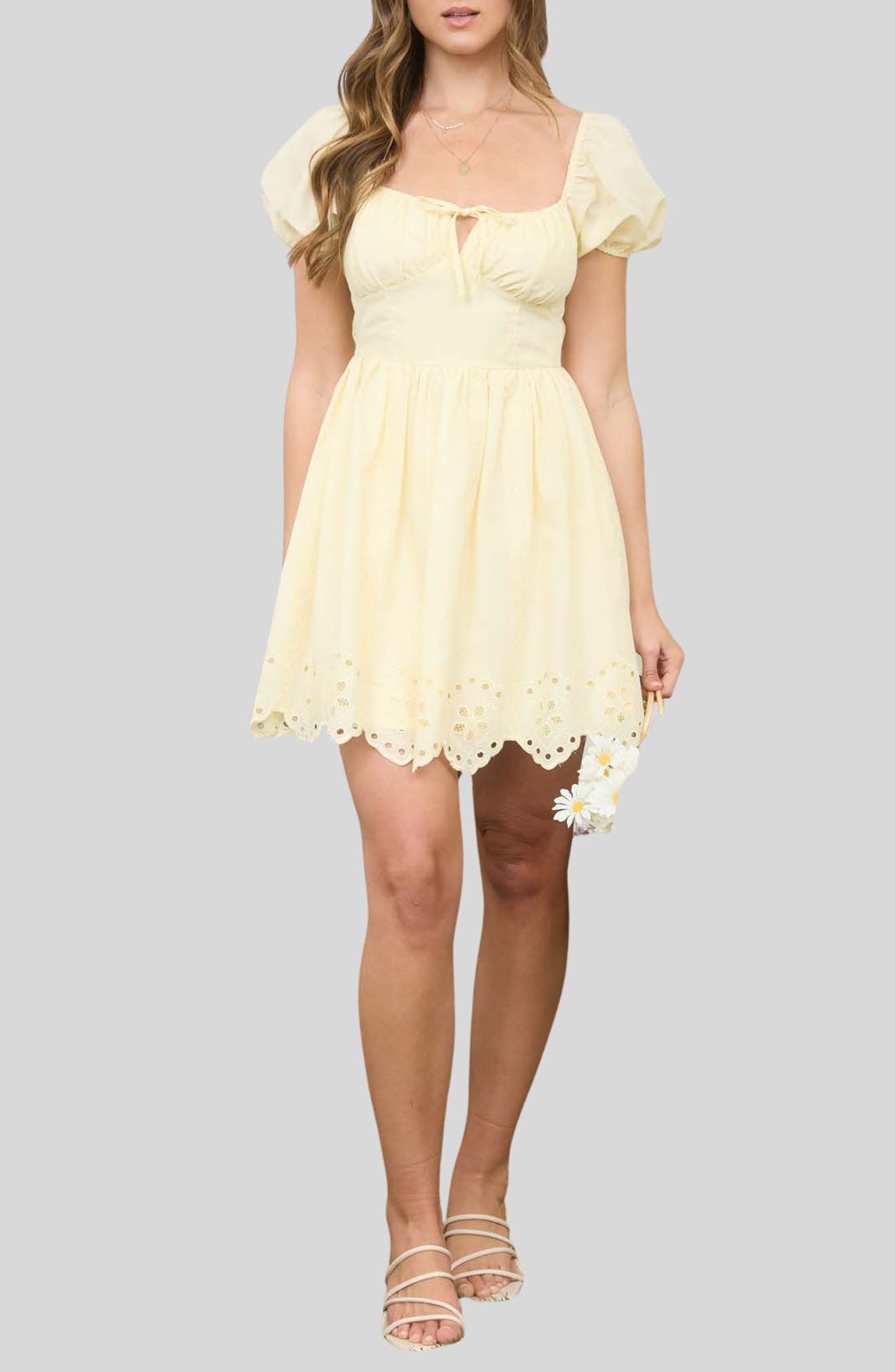 Puff Sleeve Embroidered Eyelet Minidress - image 3