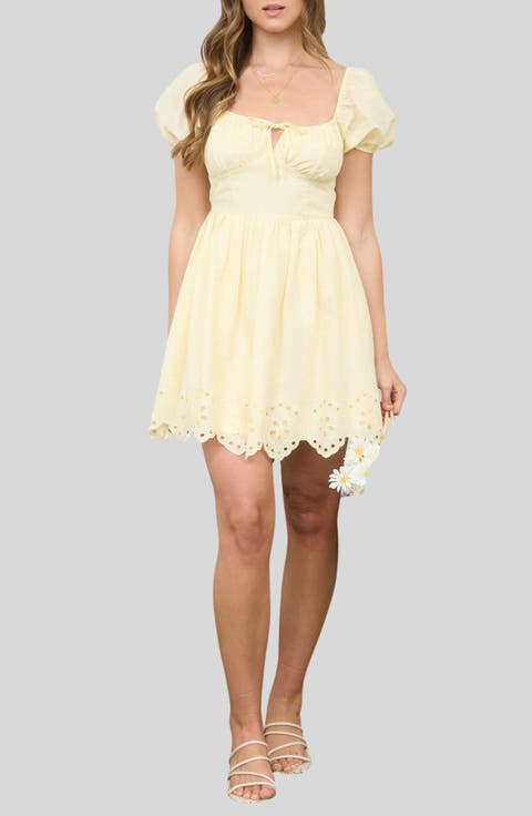 Puff Sleeve Embroidered Eyelet Minidress