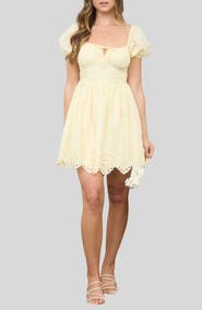 Blu Pepper Puff Sleeve Embroidered Eyelet Minidress