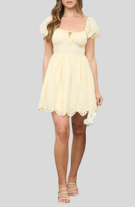 Blu Pepper Puff Sleeve Embroidered Eyelet Minidress