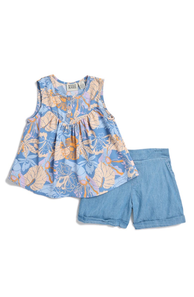 Scotch & Soda Kids' Floral Babydoll Tank & Denim Shorts Set, Main, color,