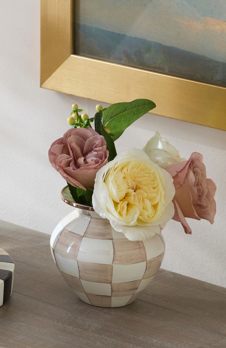 MACKENZIE CHILDS Mocha Check Tall Vase, Alternate, color, Mocha