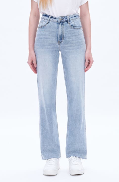 Raw Hem High Waist Wide Leg Jeans