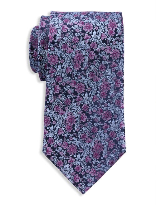 Oak Hill Premium By Dxl Big & Tall Paisley Floral Silk Tie In Navy