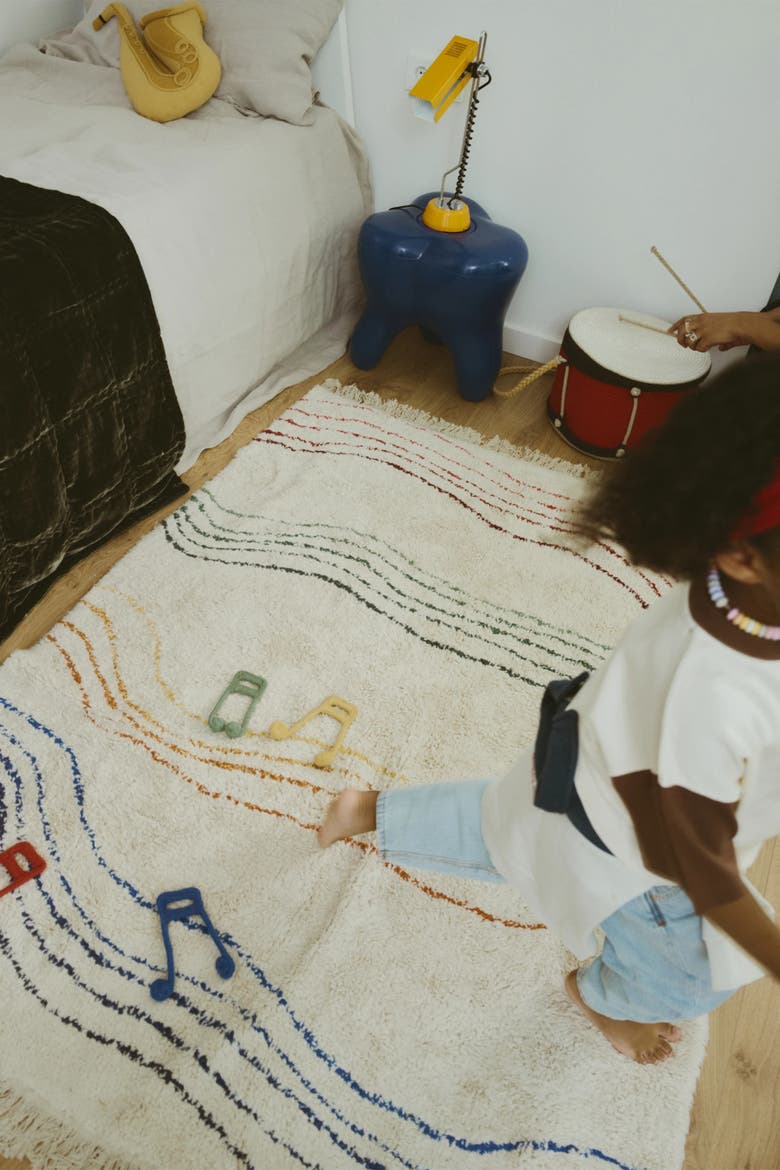 Washable Play Rug Musical Notes Colors, Alternate, color, Natural, Fuchsia, Red