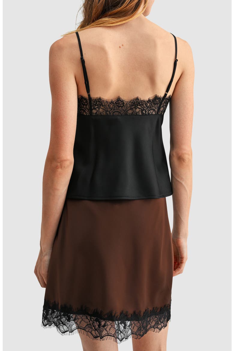 Lace Trim V-Neck Satin Camisole, Alternate, color, BLACK