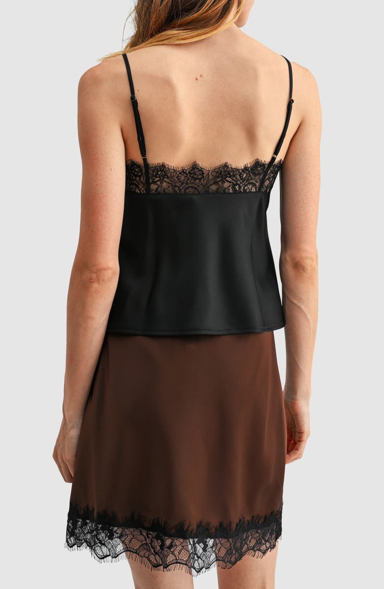 Lush Lace Trim V-Neck Satin Camisole, Alternate, color, Black