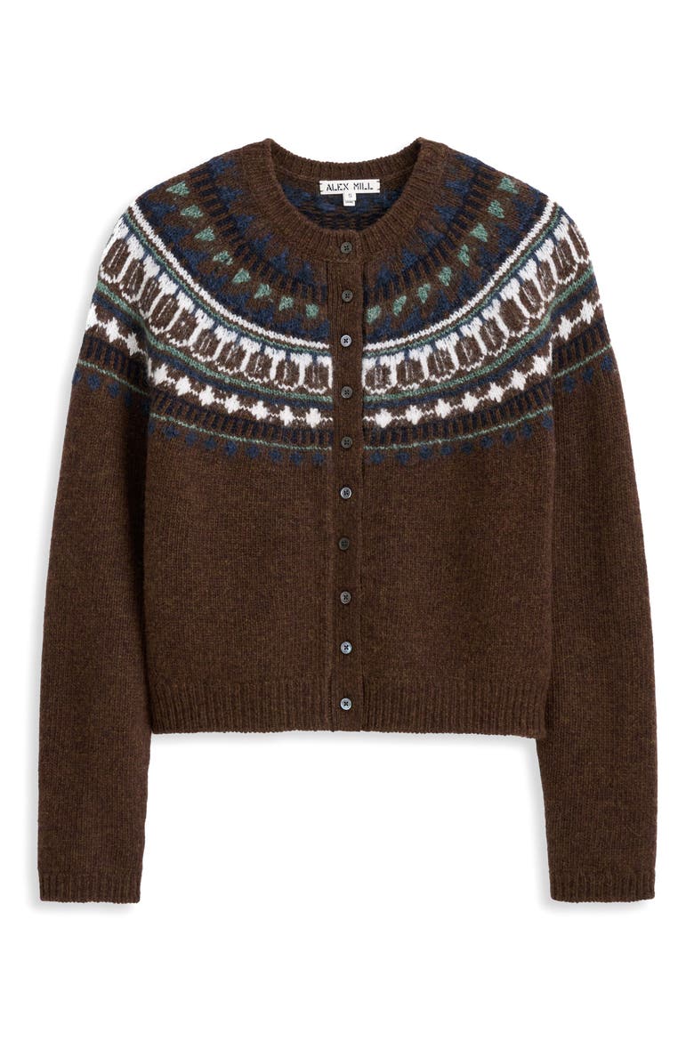 Amina Fair Isle Wool Blend Cardigan, Alternate, color, CHESTNUT