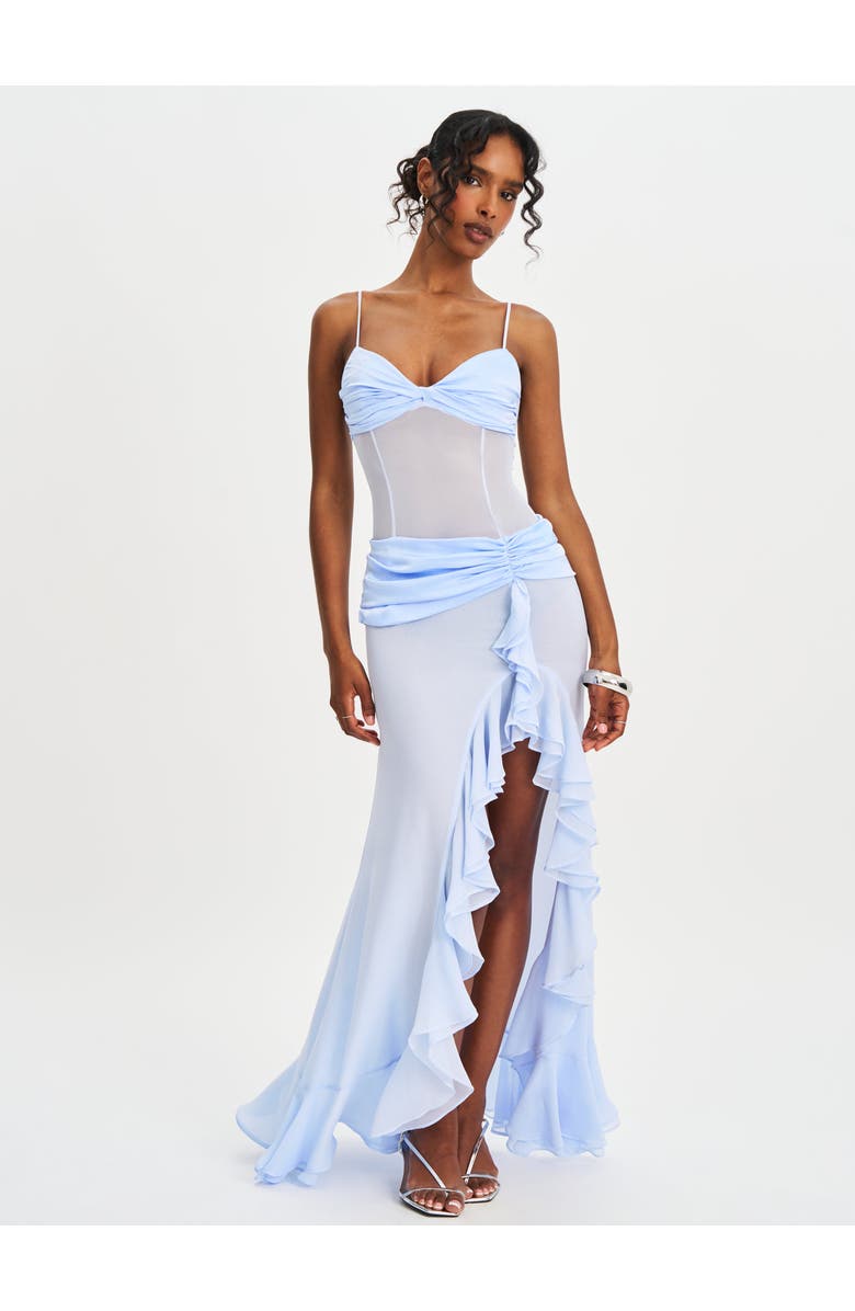 Miss Circle Lacy Ruched Breast High Slit Chiffon Dress, Alternate, color, Blue