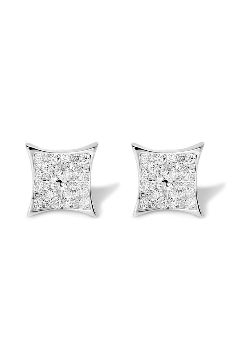 Silver 3/4 Ct Diamond Composite Curved Square Stud Earring, Main, color, White