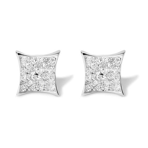 Silver 3/4 Ct Diamond Composite Curved Square Stud Earring