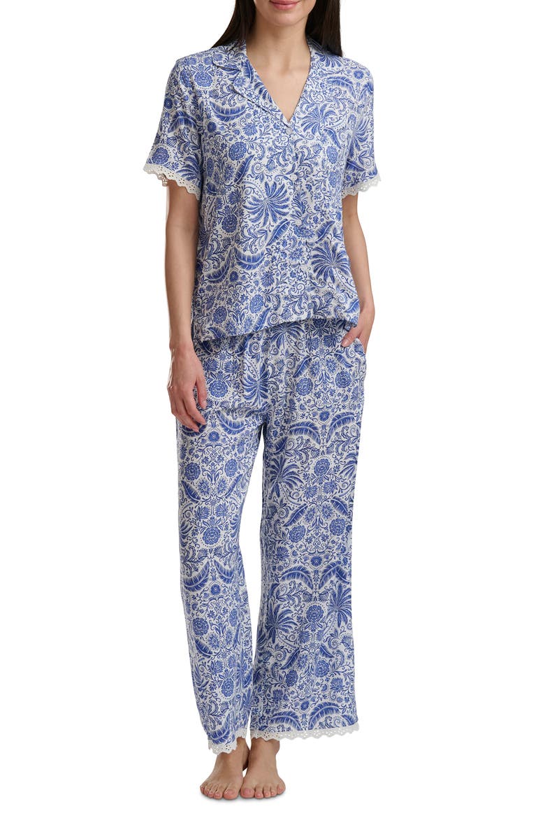 Notch Collar Crop Pajamas, Alternate, color, PALMS