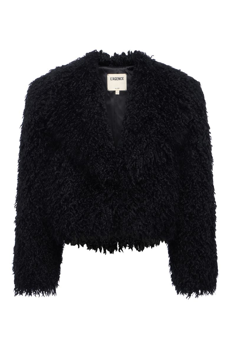 Aura Cropped Faux Fur Coat, Alternate, color, BLACK
