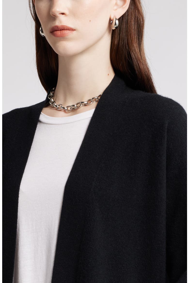 Long Open Front Wool & Cashmere Cardigan, Alternate, color, BLACK ROCK
