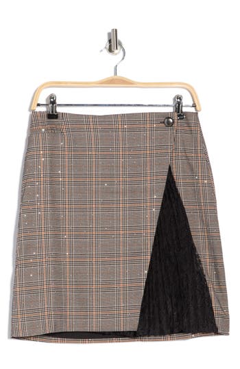 Nicole Miller Rhinestone Plaid Wrap Skirt In Multi