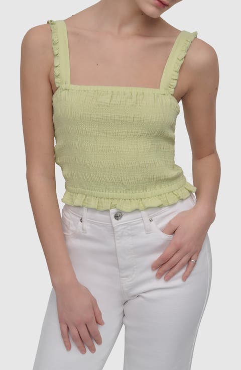 Ruffle Strap Smocked Cotton Crop Top