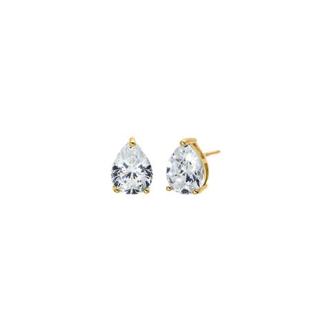 CZ Pear Three Prong Stud Earring