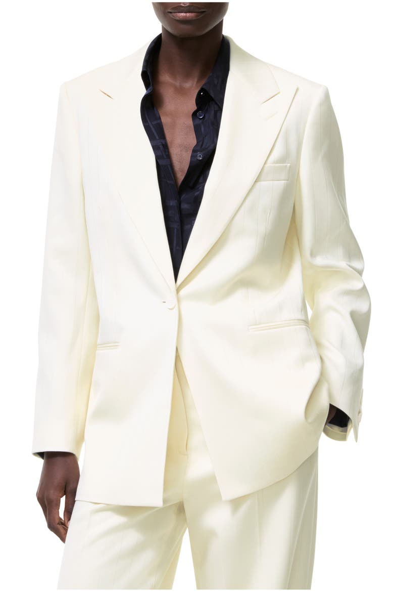 Pinstriped Wool Tailored Jacket, Main, color, Cotton white