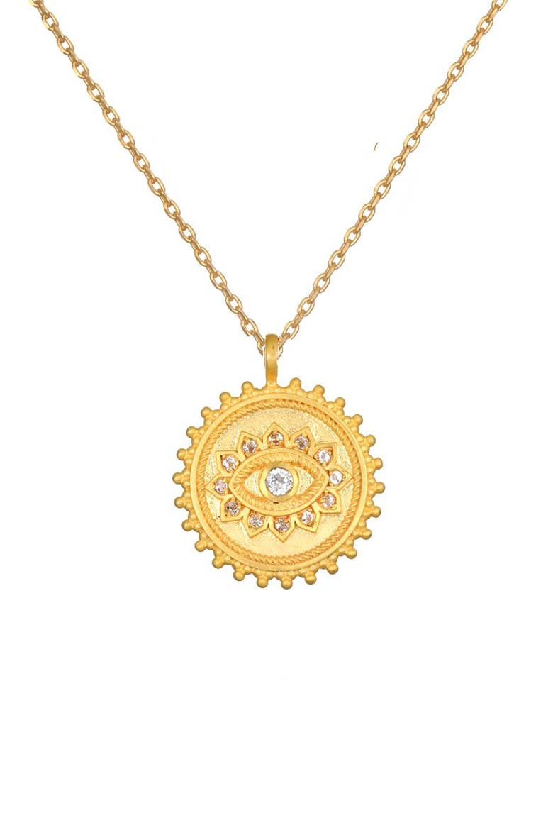 True Visionary White Topaz Evil Eye Necklace, Main, color, Gold