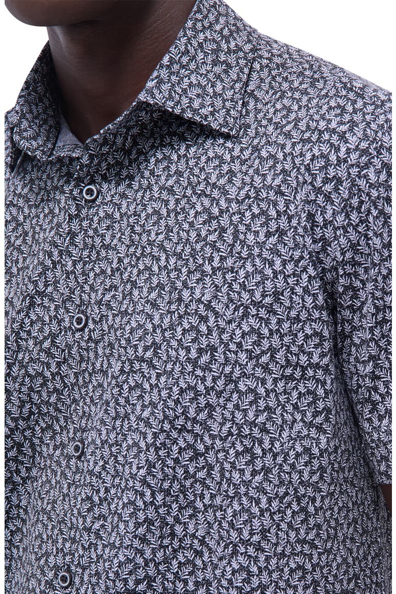 Miles OoohCotton® Leaf Print Short Sleeve Button-Up Shirt, Alternate, color, BLACK