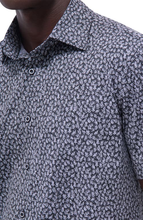 Bugatchi Miles Ooohcotton® Leaf Print Short Sleeve Button-up Shirt In Black