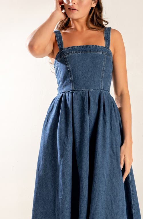 Freemarket Sleeveless Washed Denim Fit & Flare Midi Dress In Medium Denim