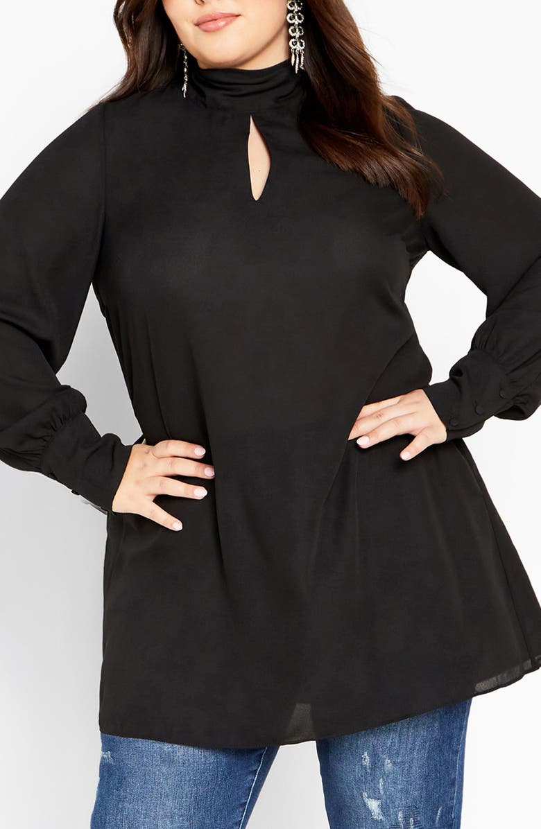 City Chic Bow Tunic Top, Main, color, Black