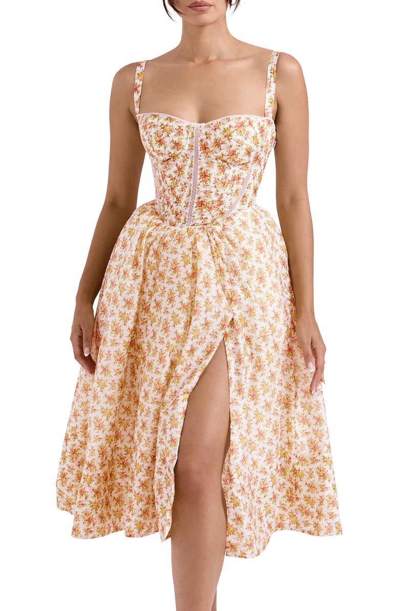 HOUSE OF CB Kelly Floral Print Corset Dress, Alternate, color, Sunway