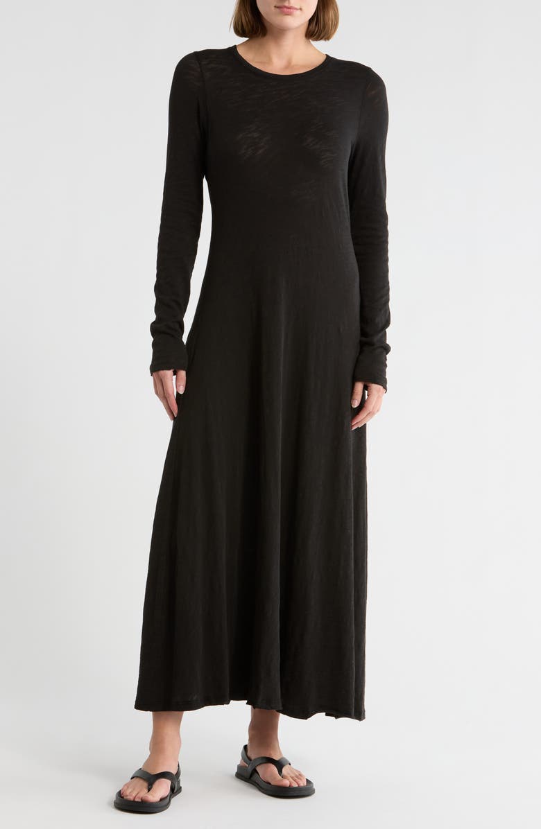ATM Anthony Thomas Melillo Long Sleeve Cotton Slubbed Jersey Maxi Dress, Main, color, Black