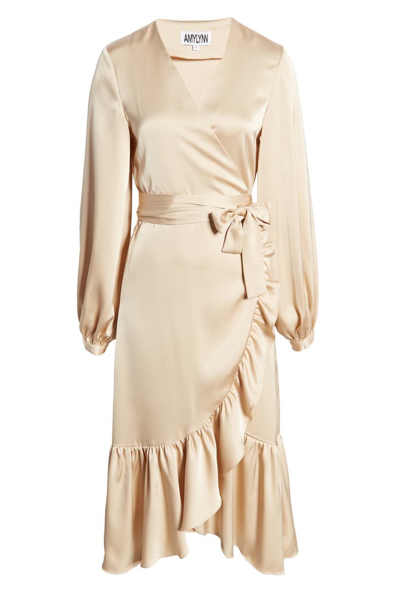 Long Sleeve Midi Wrap Dress, Alternate, color, OYSTER