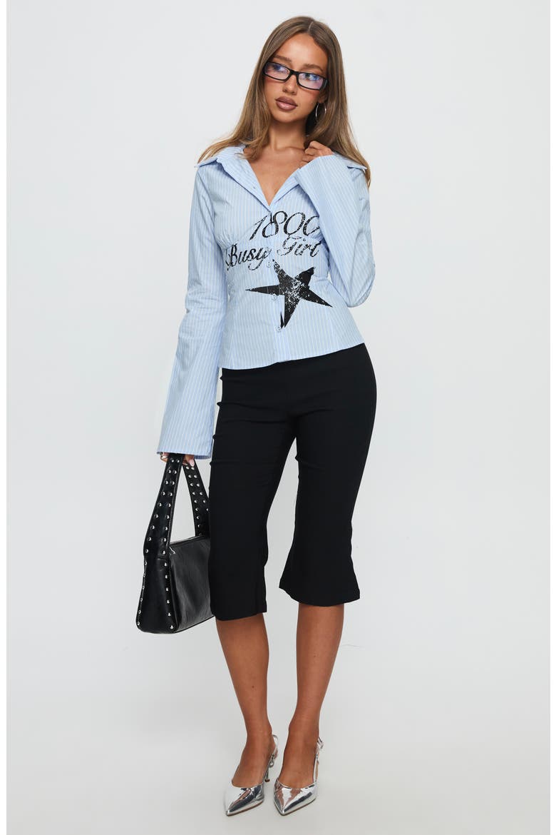 Busy Girl Stripe Cotton Button-Up Shirt, Alternate, color, BLUE STRIPE